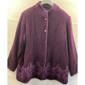 Linea Louis Dell'Olio 1X Plus Size Wool Blend Coat Purple Embroidered Lined